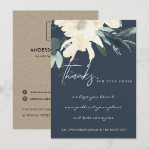 CARTÃO DE AGRADECIMENTO LOGOTIPO DE NEGÓCIOS FLORADOS BRANCOS DO MARINHO