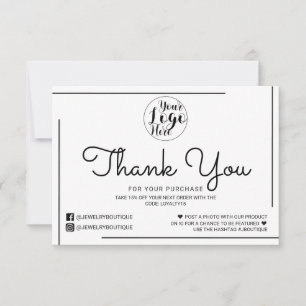 Cartão De Agradecimento Logotipo do Script de Borda Preta Branco Obrigado