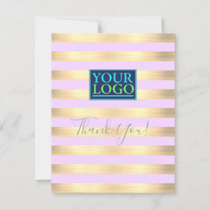 Cartão De Agradecimento Logotipo Empresarial, Nome Dourado & Listras Lilás