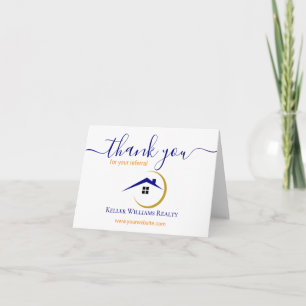 Cartão De Agradecimento Logotipo personalizado branco e dourado de imóveis