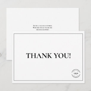 Cartão De Agradecimento Logotipo Personalizado de Empresa Preto e Branco S