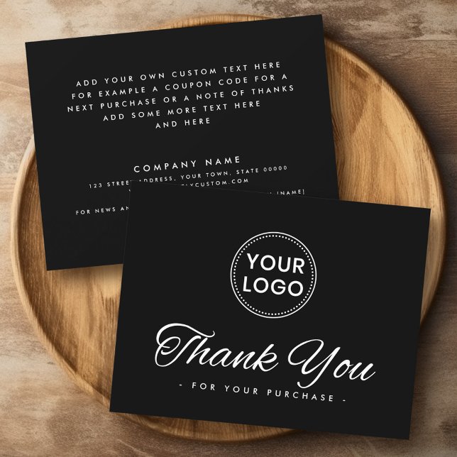 Cartão De Agradecimento Logotipo personalizado nas redes sociais preto obr (Custom logo social media black thank you note card)
