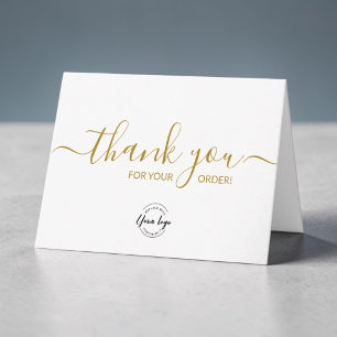 Cartão De Agradecimento Logotipo personalizado Simples Elegante Ouro Pedid