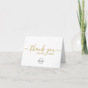 Cartão De Agradecimento Logotipo personalizado Simples Elegante Ouro Pedid