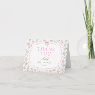 Cartão De Agradecimento Loja de Amor com Laço Rosa Obrigada Chá de Bebê Fo