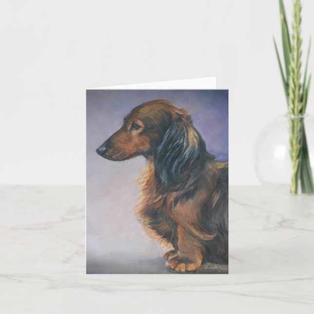 Cartão De Agradecimento Long Haired Dachshund Profile Dog Art Note Card (Frente)