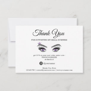 Cartão De Agradecimento Longa e Bonita Lashes Olhos e Mão Desenhada