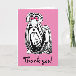 Cartão De Agradecimento Longhaired Shih Tzu Dog Pink Thank You Card