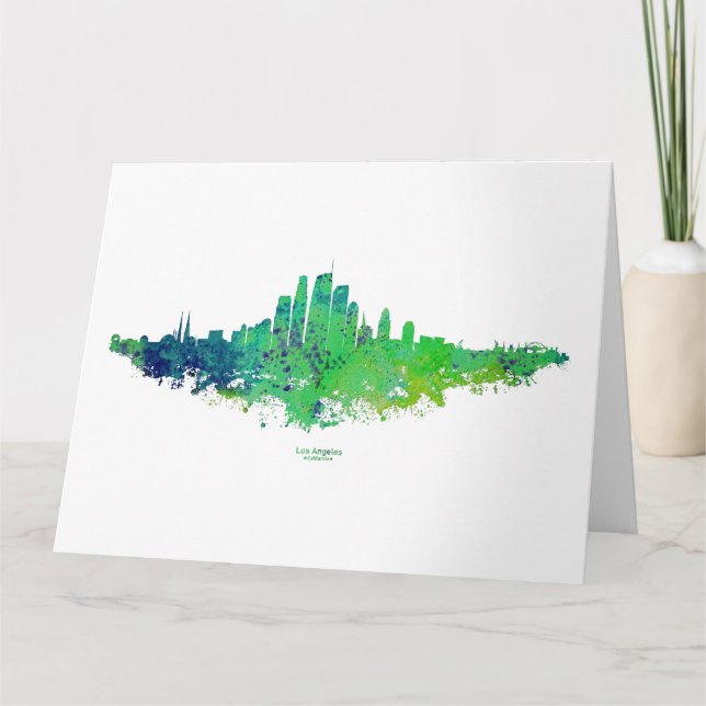 Cartão De Agradecimento Los Angeles City Skyline - Verde limão Azul (Frente)