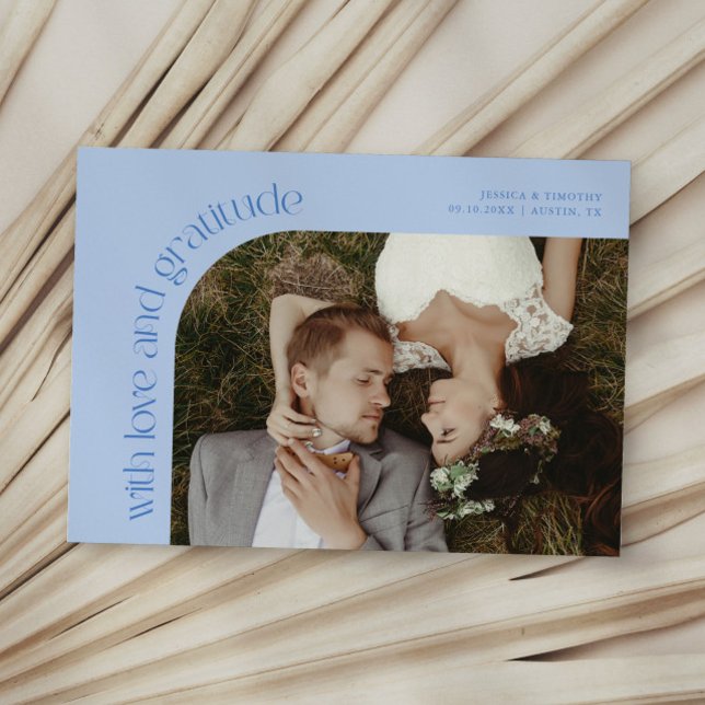 Cartão De Agradecimento Love and Gratitude Icy Blue Wedding Photo (Criador carregado)