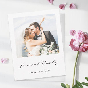 Cartão De Agradecimento Love and Thanks Simple Elegant Photo Wedding