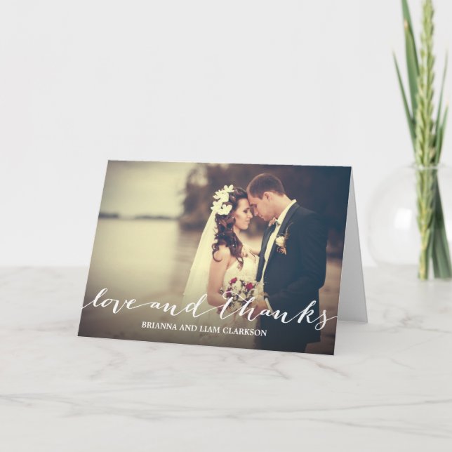 Cartão De Agradecimento Love and Thanks Simple Script Full Bleed Photo (Frente)