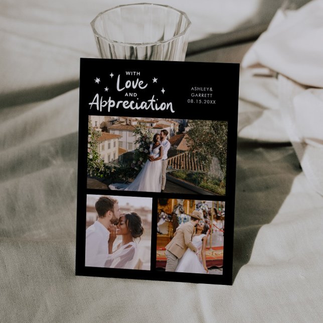 Cartão De Agradecimento Love Appreciation Wedding Multi Photo Black (Criador carregado)