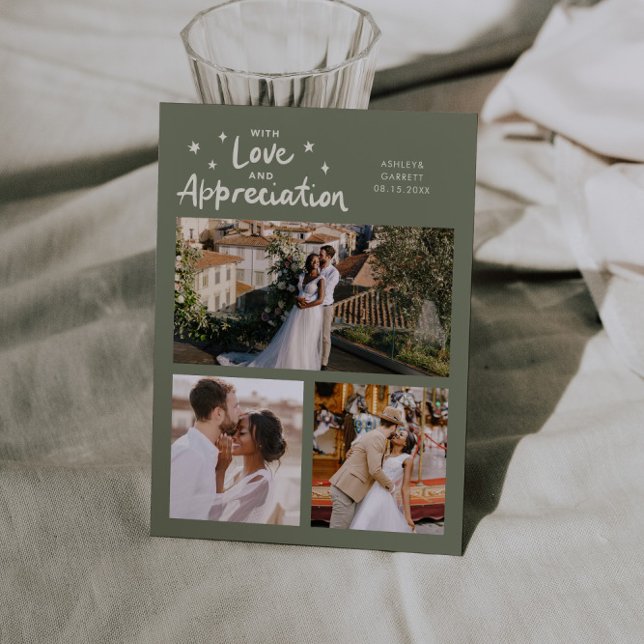 Cartão De Agradecimento Love Appreciation Wedding Multi Photo Sage Green (Criador carregado)