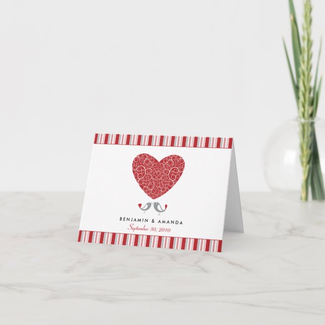 Cartão De Agradecimento Love Birds Custom Striped Thank You Card (red) (Frente)