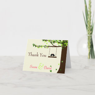 Cartão De Agradecimento Love Birds Falling Hearts Oak Tree Thank You Note