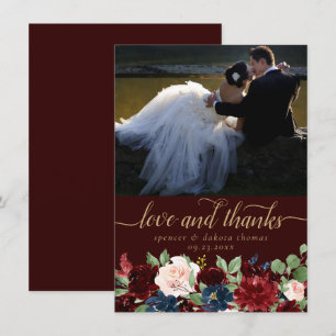 Cartão De Agradecimento Love Bloom Elegante Burgundy Floral Garland Foto