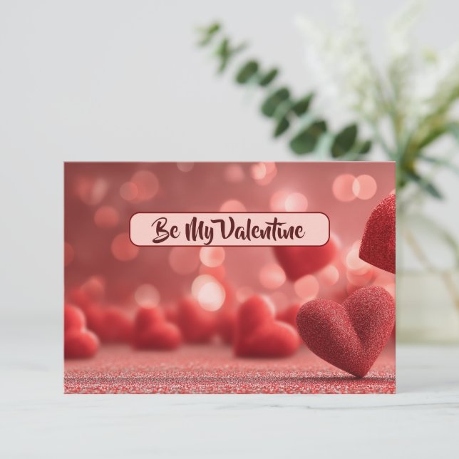 Cartão De Agradecimento Love-Filled Be My Valentine Flat Romantic Card (Em pé/Frente)
