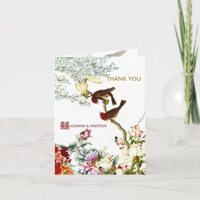 Cartão De Agradecimento Love Flourishing Chinese Wedding Thank You Card © (Frente)