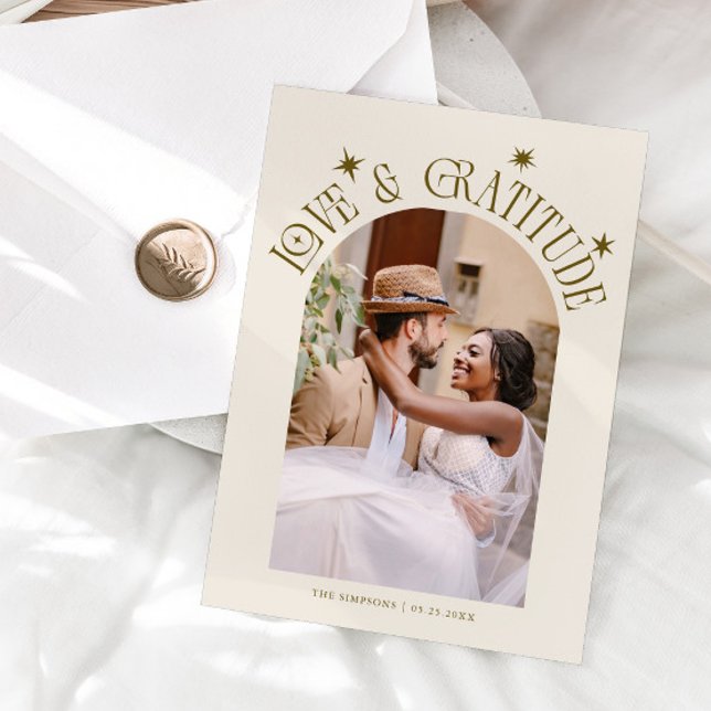 Cartão De Agradecimento Love & Gratitude Minimalist Wedding Photo Cream (Criador carregado)