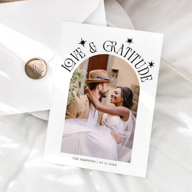 Cartão De Agradecimento Love & Gratitude Minimalist Wedding Photo Pink (Criador carregado)