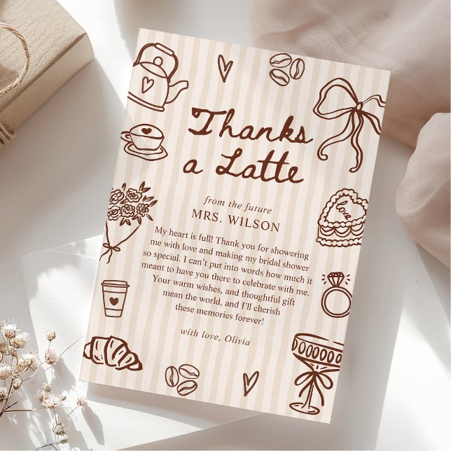 Cartão De Agradecimento Love is Brewing Coffee Hand Drawn Bridal Shower (Criador carregado)