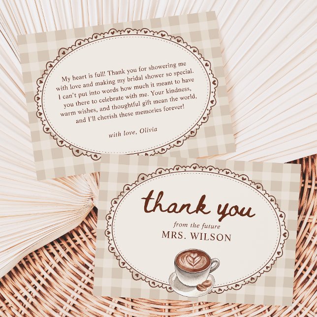 Cartão De Agradecimento Love is Brewing Gingham Coffee Bridal Shower  (Criador carregado)