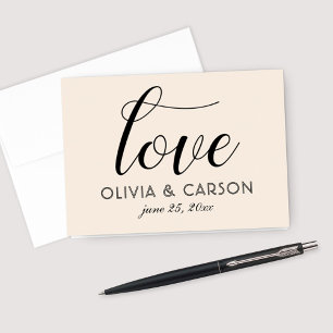 Cartão De Agradecimento Love Modern Cream and Black Script Monograma