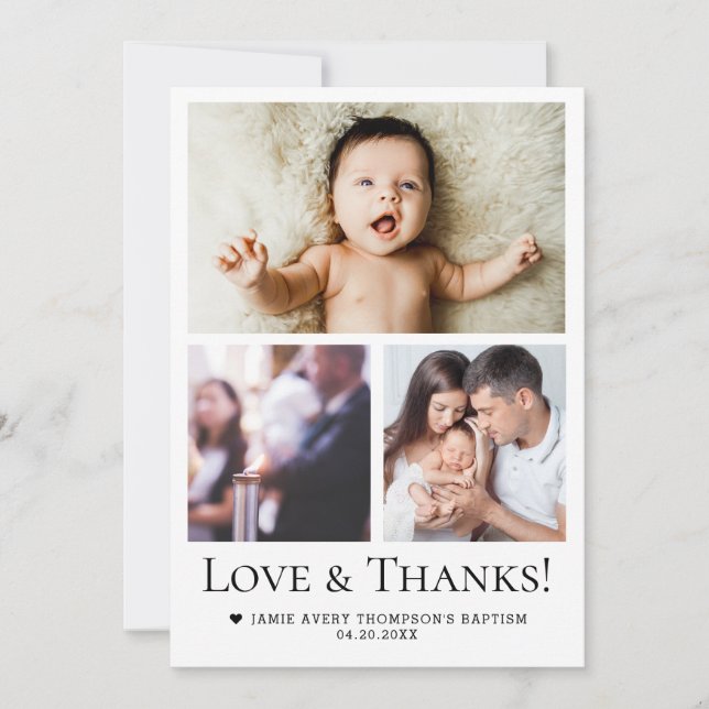 Cartão De Agradecimento Love & Thanks Baby Baptism Photo Collage Grid  (Frente)