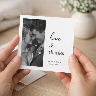 Cartão De Agradecimento Love & Thanks | Classic Wedding Photo Square