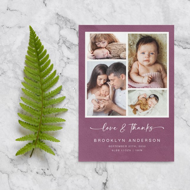 Cartão De Agradecimento Love & Thanks | Modern Four Photo New Baby  (Criador carregado)