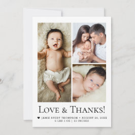 Cartão De Agradecimento Love & Thanks Photo Collage Birth Announcement