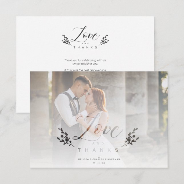Cartão De Agradecimento Love & Thanks Photo Wedding Botanical Transparency (Frente/Verso)