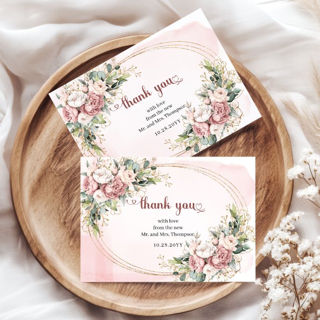 Cartão De Agradecimento Lovely Rose Gold Flowers Eucalyptus Wedding Thank  (Lovely Rose Gold Flowers Eucalyptus Wedding Thank You Card

)