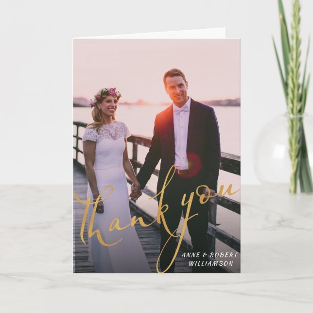 Cartão De Agradecimento lovely script | Wedding thank you card (Frente)