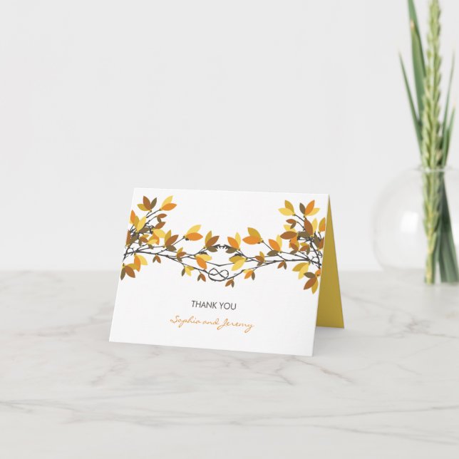 Cartão De Agradecimento Lovers Knot Fall Autumn Trees Wedding Thank You (Frente)