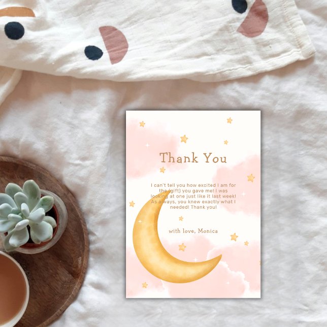 Cartão De Agradecimento Lua Bonita Estrelas Twinkle Garota Brilhante Bebê  (Cute Moon Stars Twinkle Twinkle Girl Baby Shower Thank You Card)