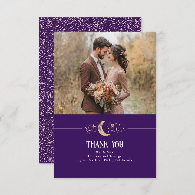 Cartão De Agradecimento Lua Celestial e Estrelas Obrigado Foto (Frente/Verso)