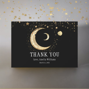 Cartão De Agradecimento Lua Crescente Elegante Dourado Celestial Obrigado