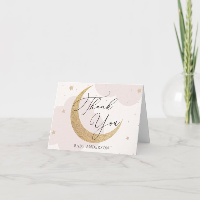 Cartão De Agradecimento Lua e Estrelas Chá de fraldas Obrigado (Frente)