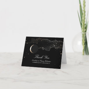 Cartão De Agradecimento Lua Estrelas Noite Encantada Casamento Preto Obrig