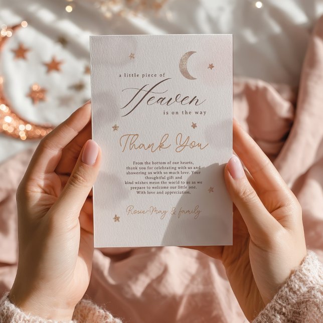 Cartão De Agradecimento Lua Stars Pequena Peça de Chá de fraldas Celestial (Moon Stars Little Piece of Heaven Baby Shower Thank You Card)