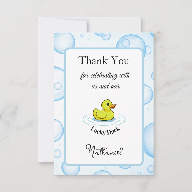 Cartão De Agradecimento Lucky Duck Thank You Card Kids Birthday (Frente)