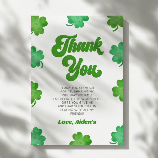 Cartão De Agradecimento Lucky Green Shamrock Clover Birthday Party (Criador carregado)