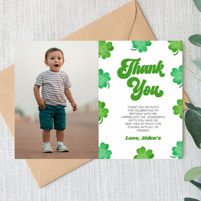 Cartão De Agradecimento Lucky Green Shamrock Clover Picture Birthday Party (Criador carregado)