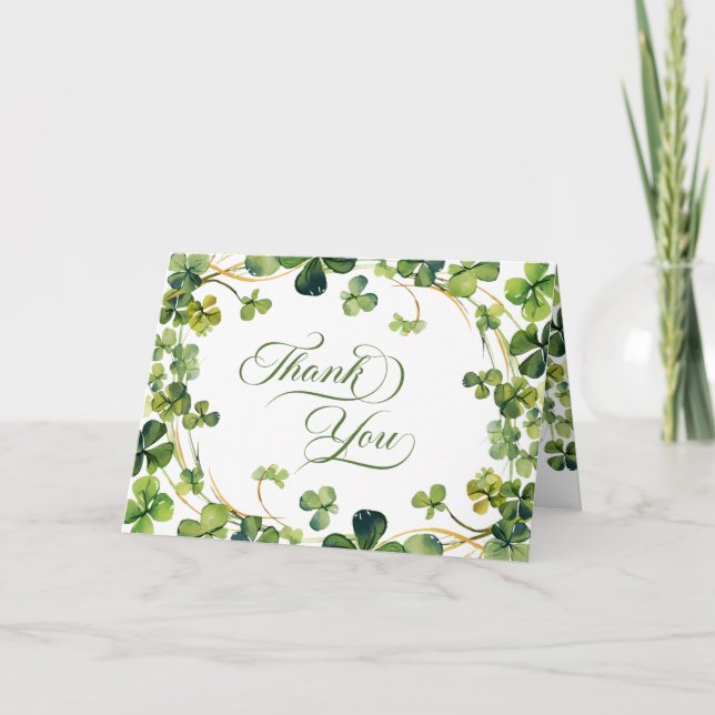 Cartão De Agradecimento Lucky in Love  Bridal Shower Green Shamrock (Frente)