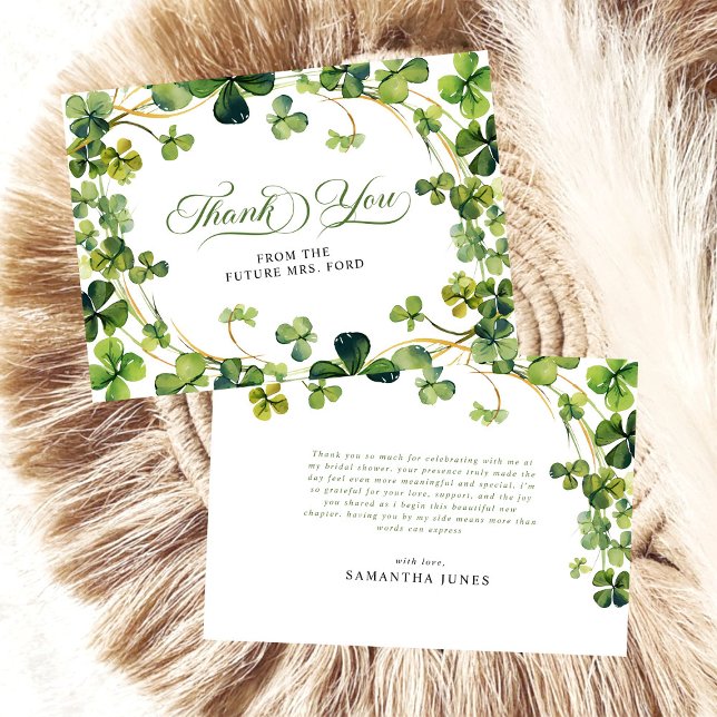 Cartão De Agradecimento Lucky in Love Bridal Shower Green Shamrock  (Criador carregado)