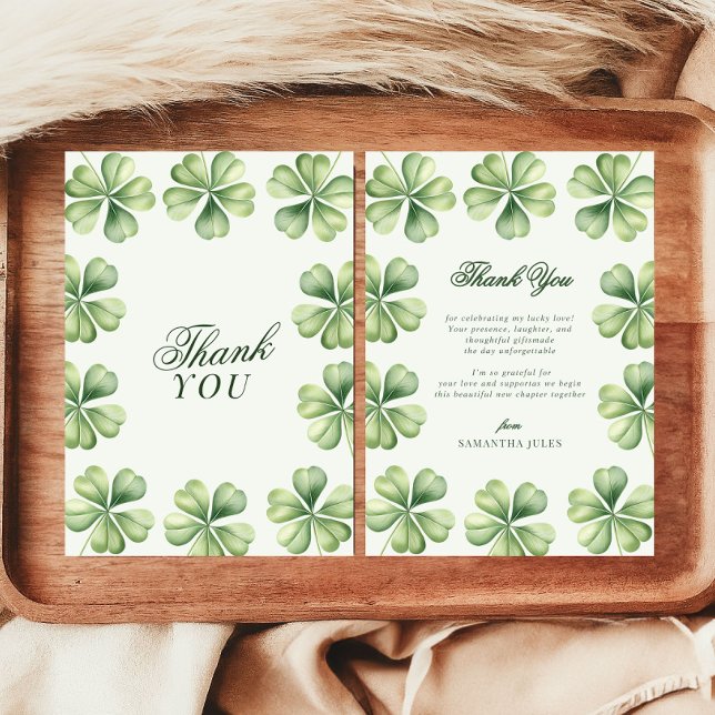 Cartão De Agradecimento Lucky in Love Bridal Shower Green Shamrock  (Criador carregado)