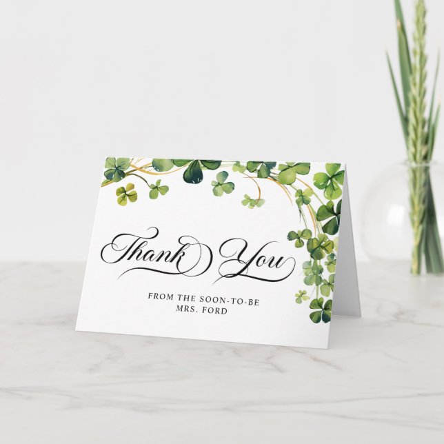 Cartão De Agradecimento Lucky in Love Chá de panela Green Shamrock (Frente)