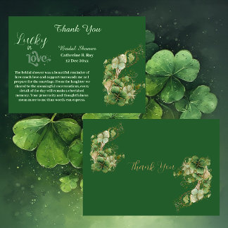 Cartão De Agradecimento  Lucky in Love Golden Green Shamrock Bridal Shower